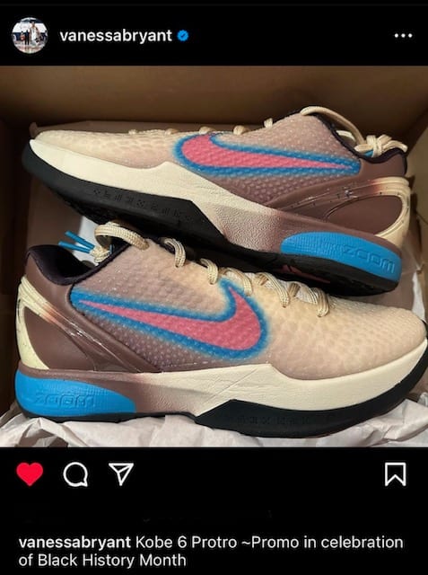 View of grey, pink, and blue Kobe shoes.